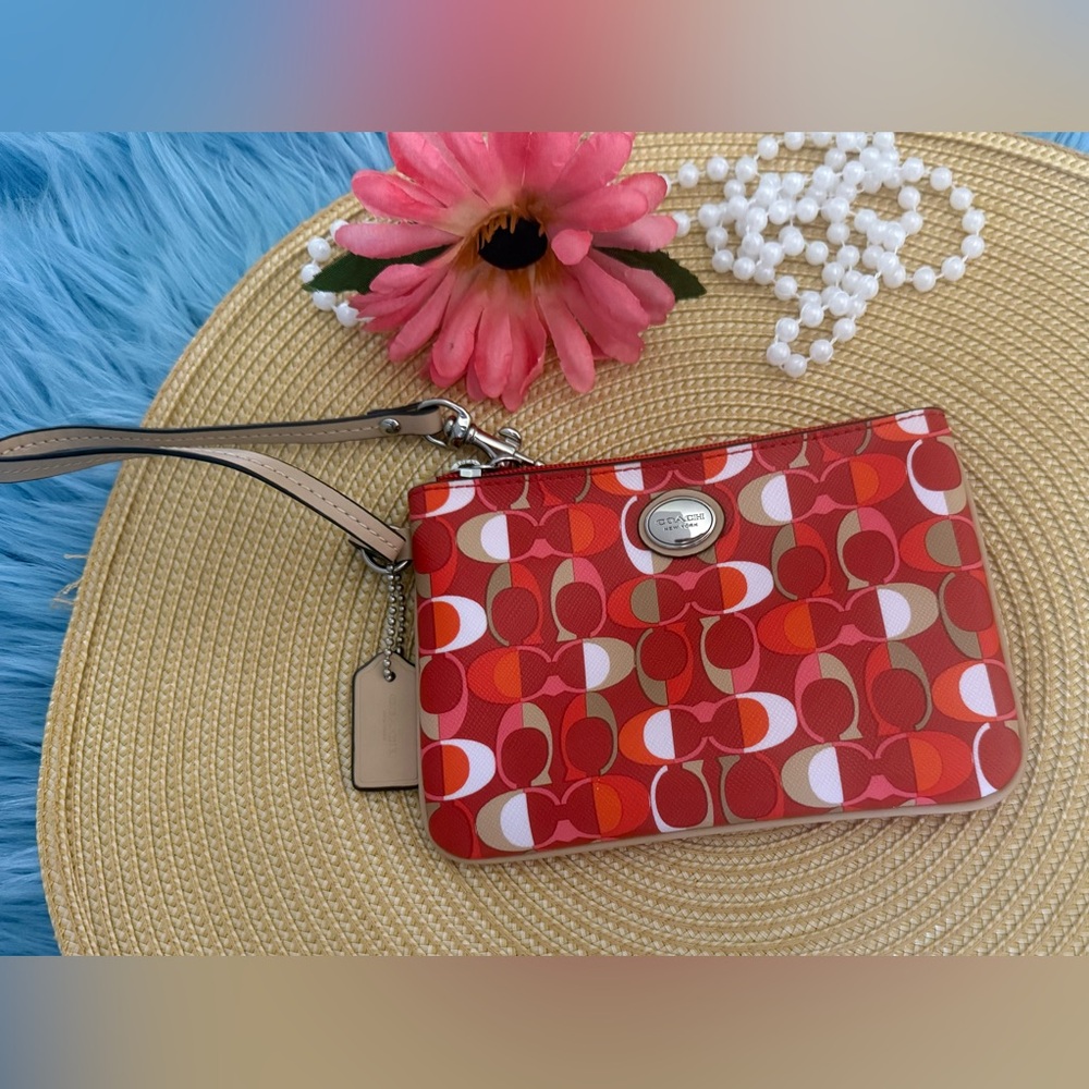 Coach SV/Vermillion Multicolor Wristlet Red Burgundy Wine